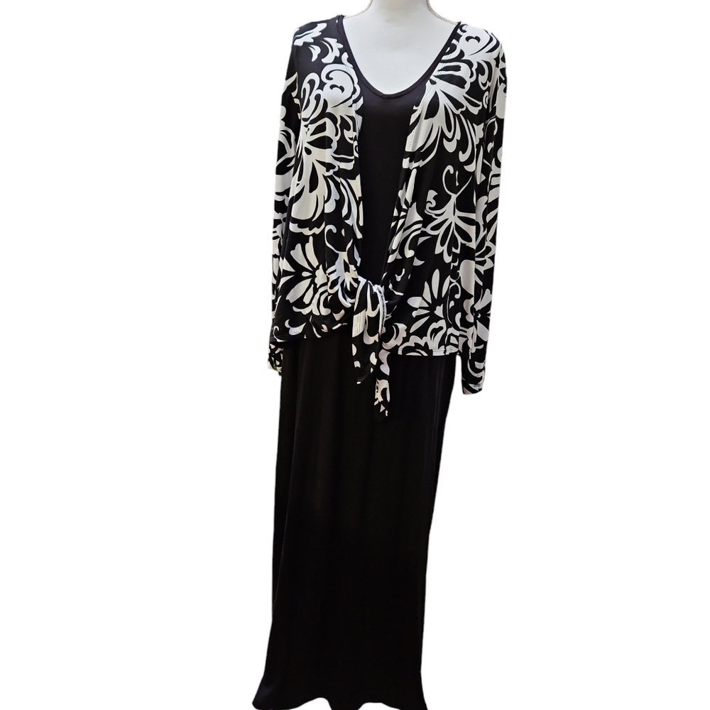 BELLE BY KIM GRAVEL 2 PC MAXI DRESS & SHRUG SZ XL BLACK WHITE - Picture 6 of 8
